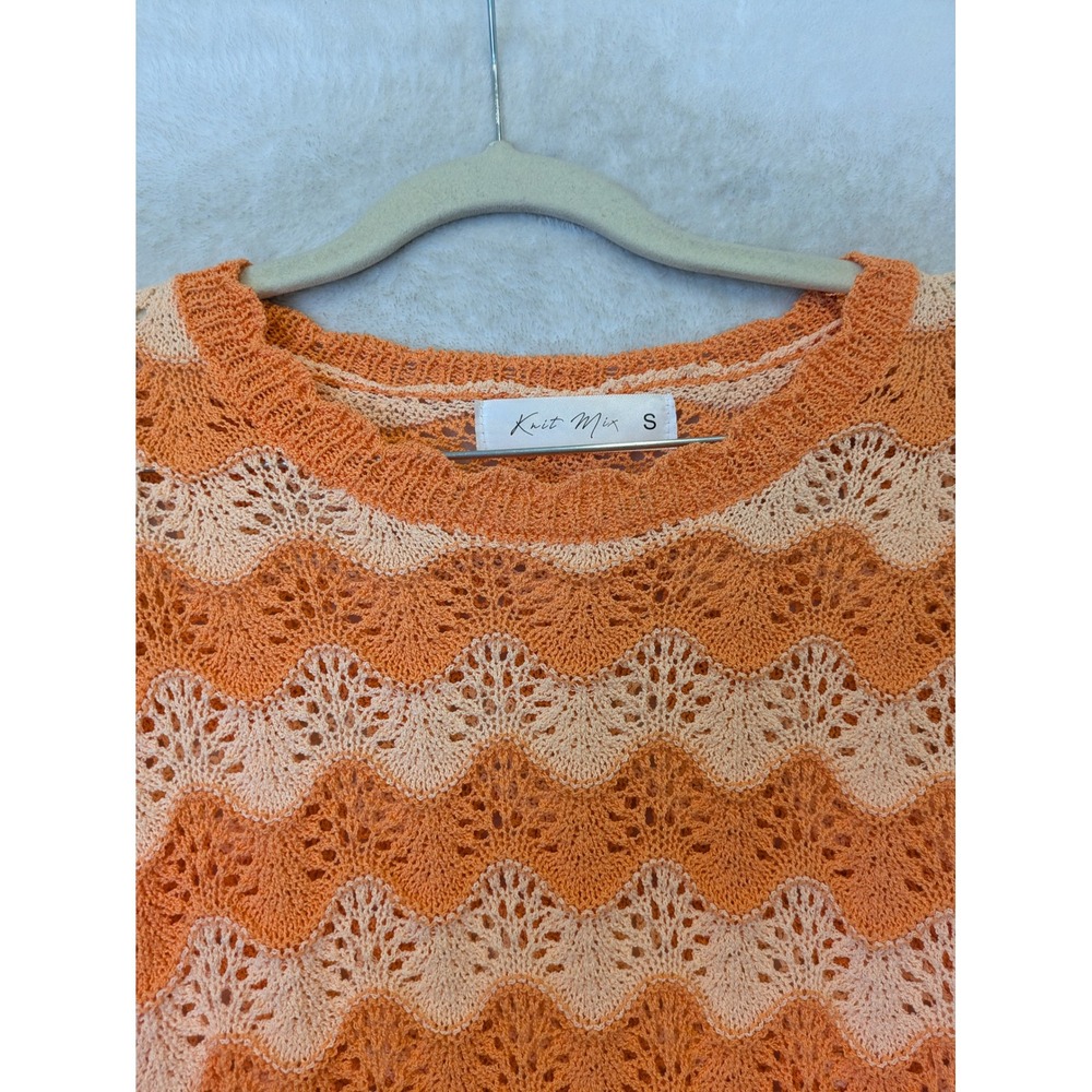Knit Mix Sweater Vest Women's S Orange Chevron Cropped Boho - Picture 5 of 10
